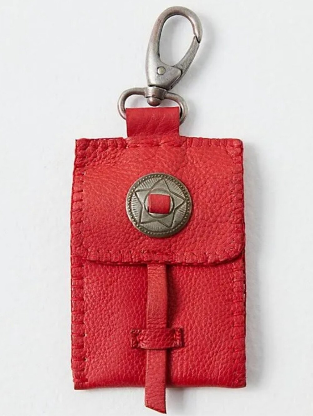 Free People Concho Keychain Red Leather Mini Wallet Key And Card Holder